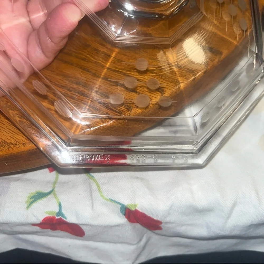 Vintage Art Deco Pyrex Clear Etched Octagonal Casserole  3 Pcs-